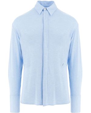 Ferragamo Logo-Embroidery Stretch-Jersey Shirt - Blue