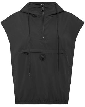 Philipp Plein ハーフジップ フーデッドベスト - ブラック