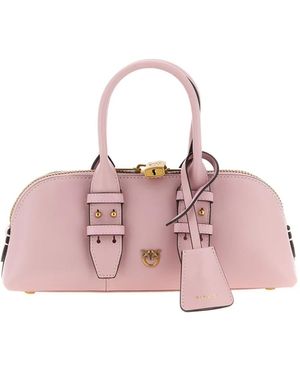 Pinko Love Birds Bowling Leather Handbag - Pink