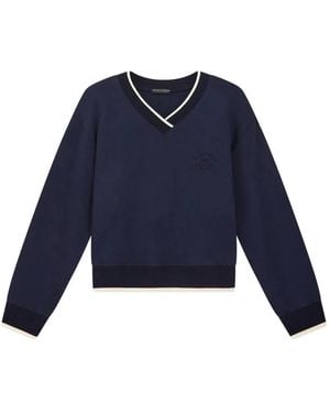 Emporio Armani Sudadera De Algodón Con Logo Bordado Y Cuello En V - Azul