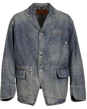 DAIRIKU Stitched Draping Denim Jacket - Grey