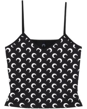 Marine Serre Moon Foil Printed Jersey Straps Top - Black