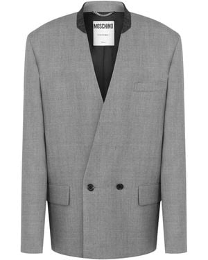 Moschino Collarless Double-Breasted Blazer - Gray