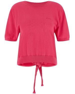 Ganni Embroidered-Logo Back-Ribbon T-Shirt - Pink