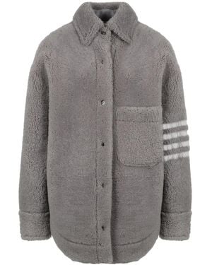 Thom Browne Oversized Shearling Shirt Jacket - Gray