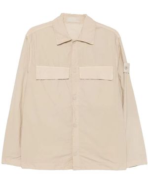 Stone Island Style Short-Sleeve Shirt With Signature Fabric Treatment - Natural