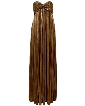 retroféte Zoa Pleated Metallic-Effect Maxi Dress - Brown