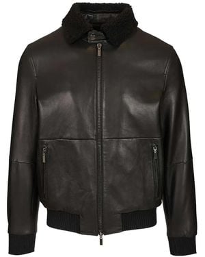 Al Duca d'Aosta Shearling-Collar Leather Bomber Jacket - Black