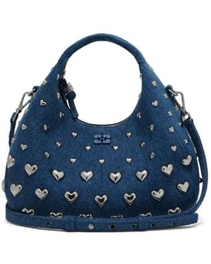 Ganni Heart-Stud Tote Bag - Blue