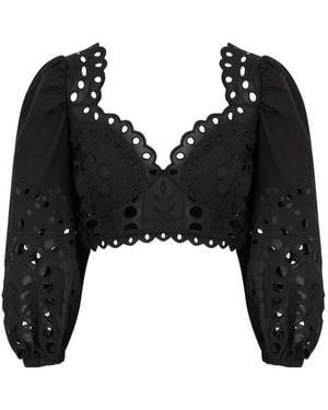 Charo Ruiz Luna Embroidered Smocked Blouse - Black