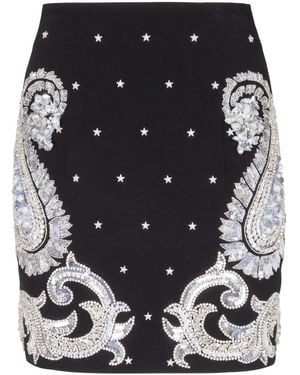 Balmain Paisley-Embroidered Miniskirt - Black
