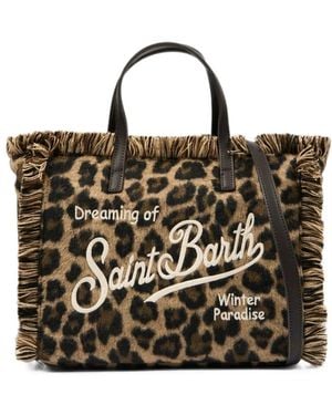 MC2 Saint Barth Colette Leopard-Print Fringed Tote Bag - Black