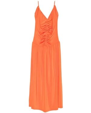 Raquel Diniz New Eva Ruched Ruffled-Trim Dress - Orange