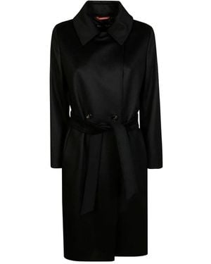 Max Mara Belted Buttoned Coat - Black