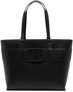 ARMANI EXCHANGE ロゴプレート ハンドバッグ - ブラック