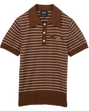 A.P.C. Polo Rayé À Manches Courtes - Marron