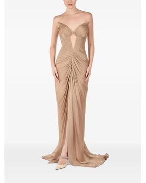 ANDREEA VENECIUC Champagne Glow Ruched Strapless Gown - White