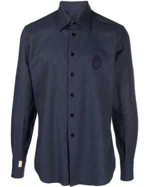 Billionaire Embroidered-Logo Button-Up Shirt - Blue