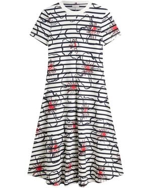 Tommy Hilfiger Floral-Print Striped Midi Dress - White