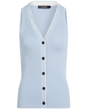 KARL LAGERFELD Logo-Detail Sleeveless Cardigan - Blue