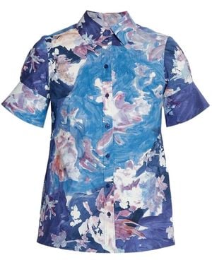 Erdem フローラル ショートスリーブシャツ - ブルー