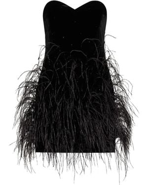 Amen Crystal-Embellished Feather-Trim Mini Dress - Black