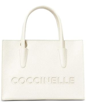 Coccinelle Myrtha Grained Leather Tote Bag - White