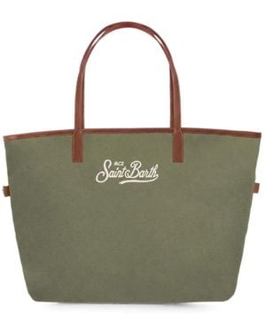MC2 Saint Barth City Logo-Embroidered Tote Bag - Green
