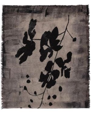 Faliero Sarti Sciarpa A Fiori Marlon Con Frange - Nero