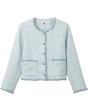 B+ AB Frayed-Trim Tweed Jacket - Blue