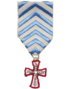 Undercover Medaillenbrosche Mit Perlenverziertem Kreuz Und Zickzackband - Blau