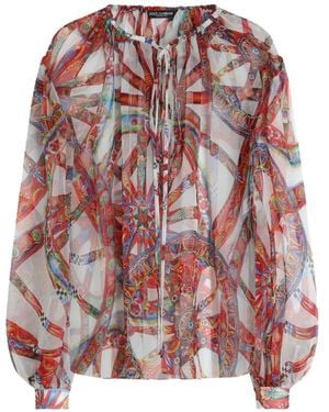 Dolce & Gabbana Carretto-Print Chiffon Top - Pink