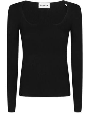 P.A.R.O.S.H. Ribbed-Knit Scoop-Neck Long-Sleeve Wool T-Shirt - Black