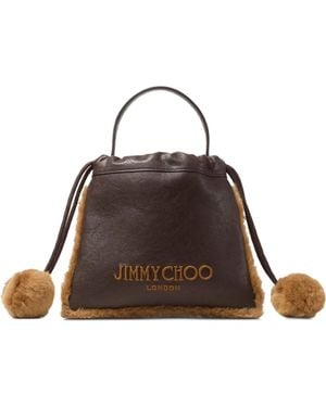 Jimmy Choo Shearling-Trim Drawstring Bucket Bag - Brown