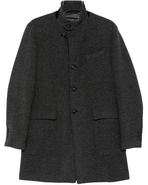 Fay Herringbone-Weave Hook-Fastening Coat - Black