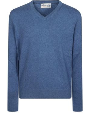 Ballantyne V-Neck Cashmere Sweater - Blue