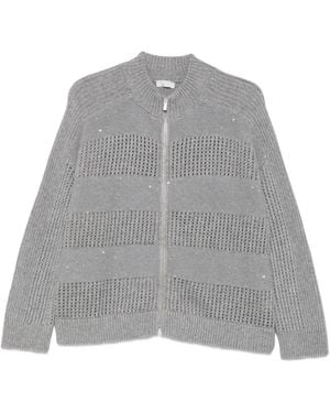 Peserico Sequin-Embellished Open-Knit Cardigan - Grey