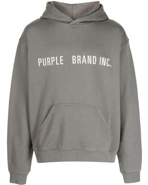 Purple Brand Artifact-Embroidered Long-Sleeve Hoodie - Grey