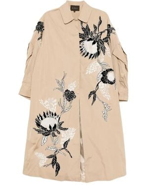 Biyan Floral-Embroidered Coat - Natural