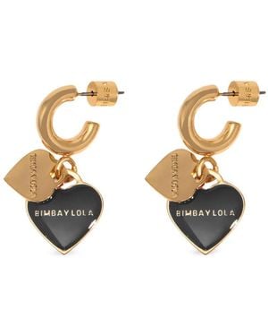 Bimba Y Lola Hoop Earrings With Double Heart Logo - Metallic