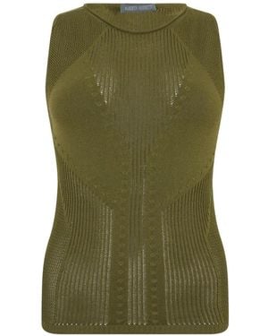 Alberta Ferretti Pointelle-Knit Sleeveless Top - Green