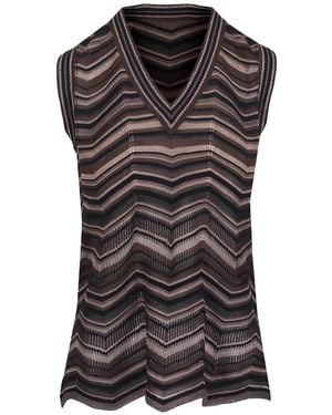 D.exterior Chevron-Knit V-Neck Top - Black