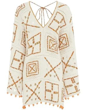 ALÉMAIS Marva Crochet Pom-Pom Mini Dress - White
