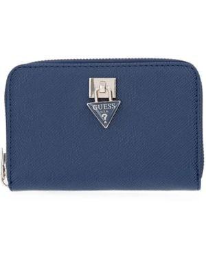 Guess Patsie Logo-Plaque Zip-Around Wallet - Blue