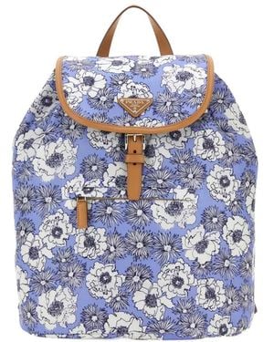 Prada Floral-Print Backpack - Blue