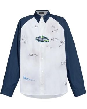 Balenciaga Long-Sleeve Logo Shirt - Blue