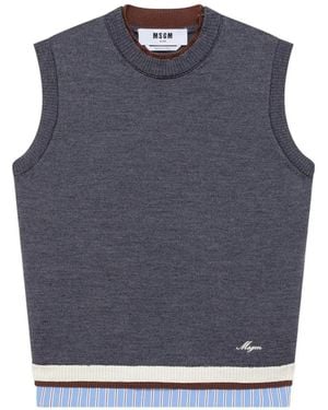 MSGM Logo-Embroidered Tank Top - Blue