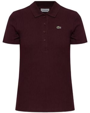 Lacoste Ribbed Logo-Patch Polo Top - Red