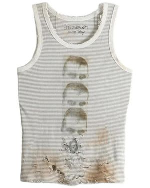 SAITOS Triple Ghost Distressed Striped Tank - Grey