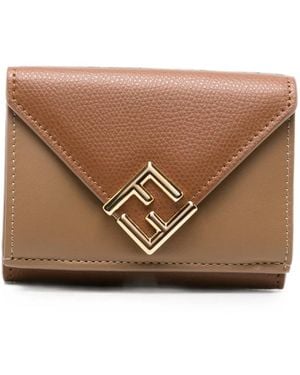 Fendi Diamonds Logo-Plaque Leather Wallet - Brown